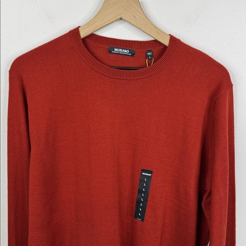 Murano Men's L Crew Neck Sweater Burnt Orange Modern Performance Textured Knit